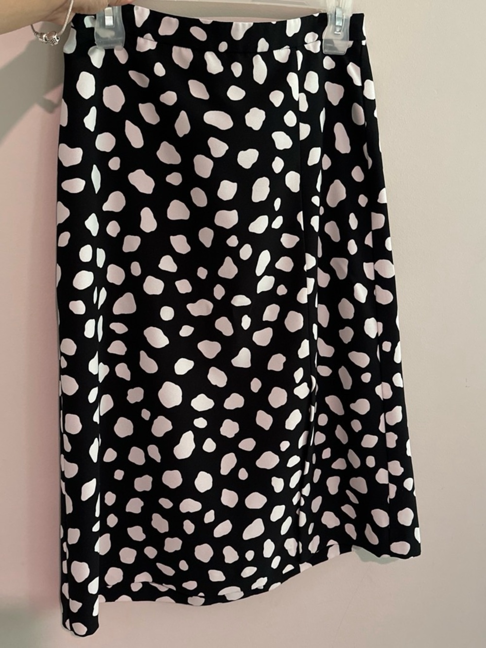 Ann Taylor Black Midi Skirt with White Spot Print